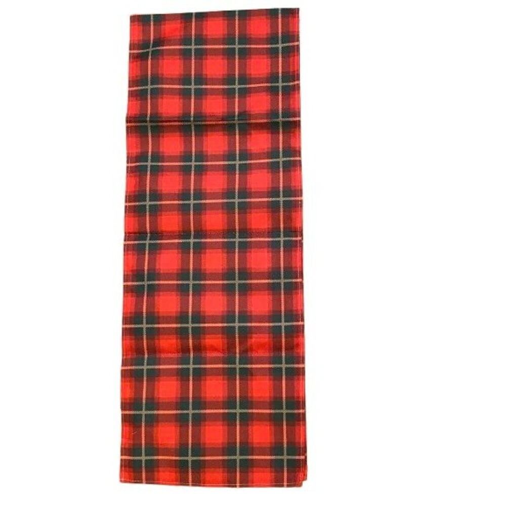 Table Runner 13x72in Woven Polyester Red Plaid Holiday